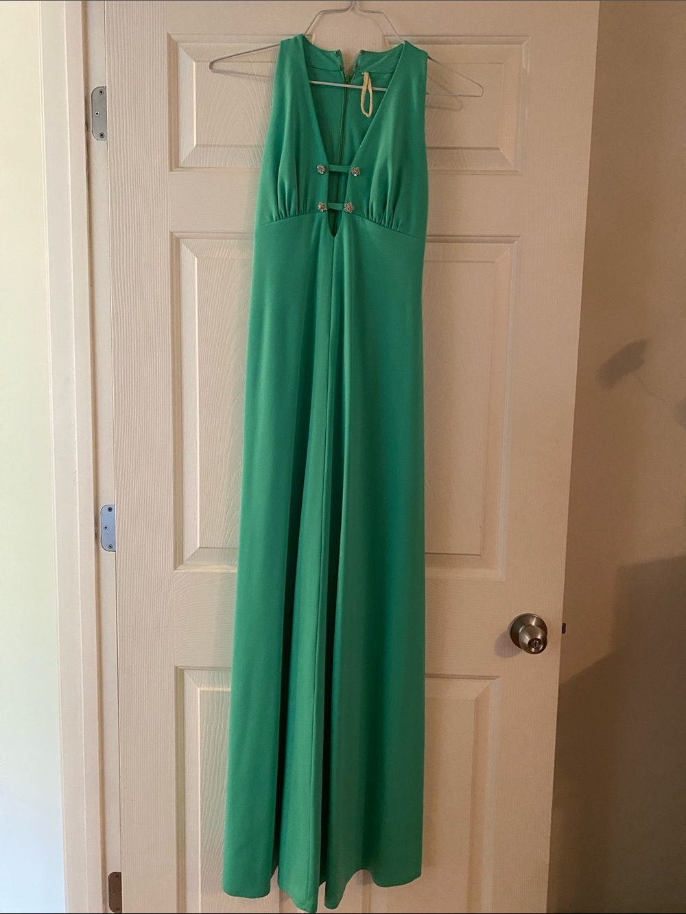 Vintage Flowing Emerald Green Maxi with Sheer Cape Overlay